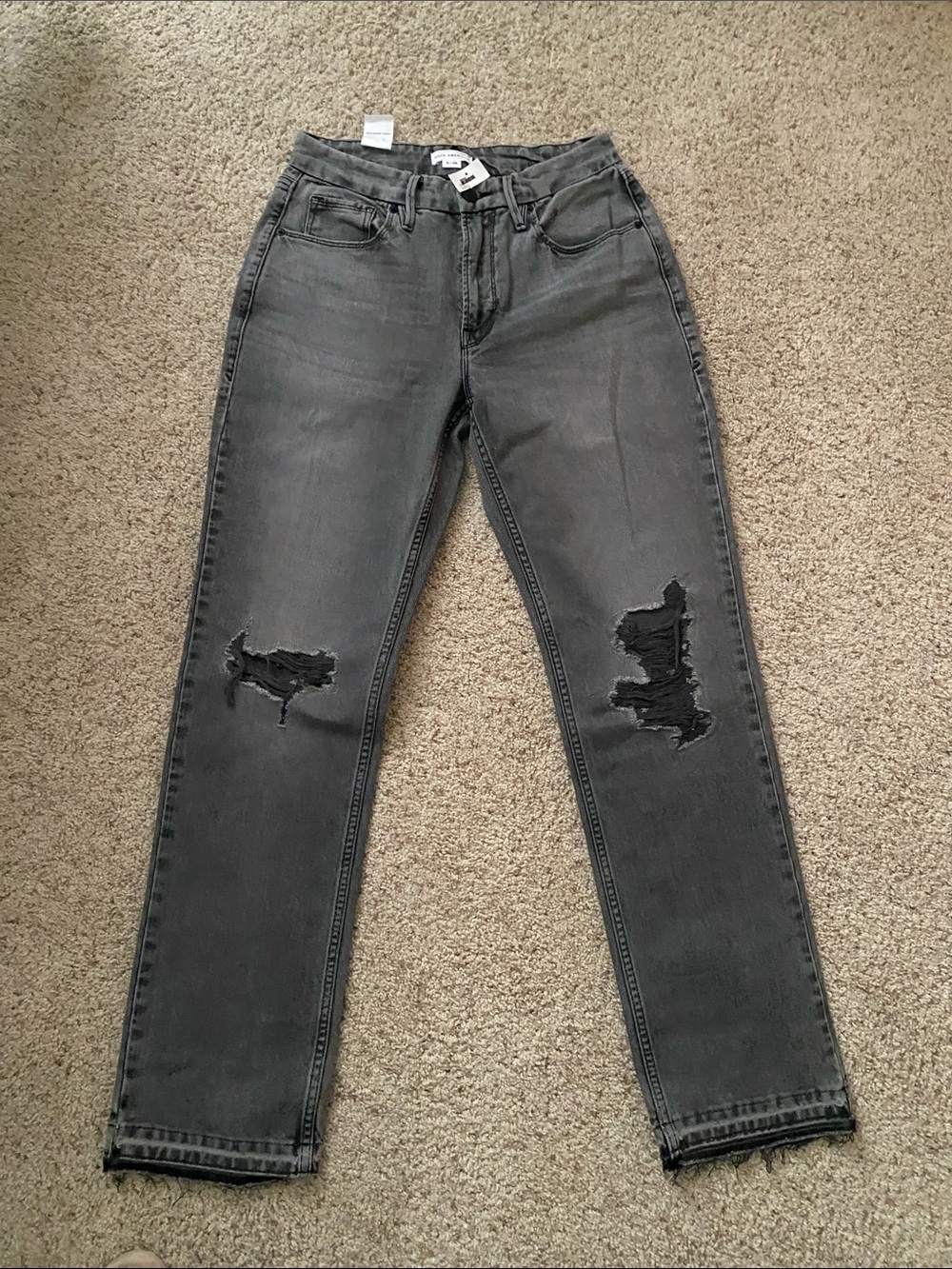 Good American Women’s Gray Distressed Straight Jeans